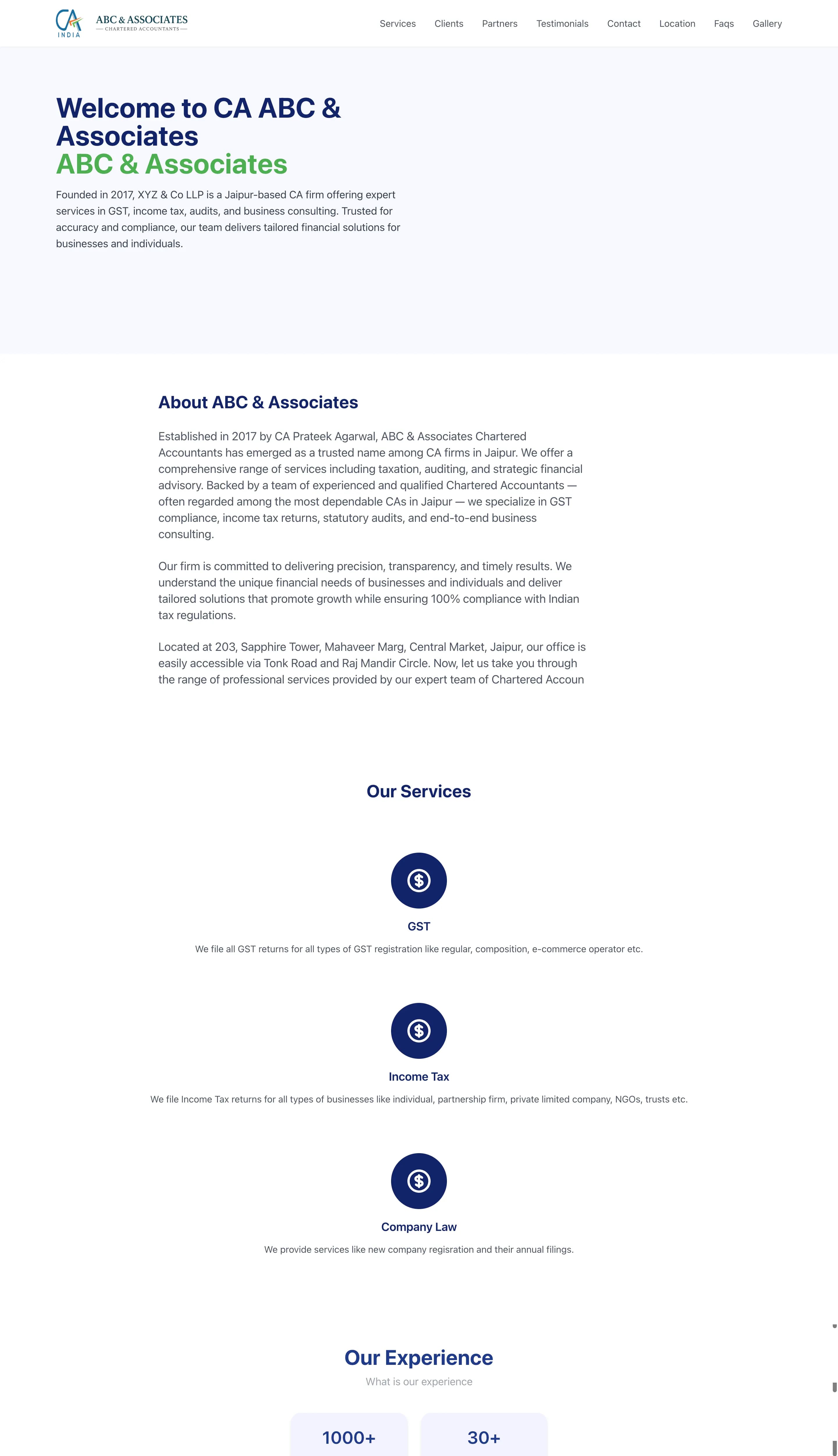 Clean chartered accountant website theme with green accents and contact form