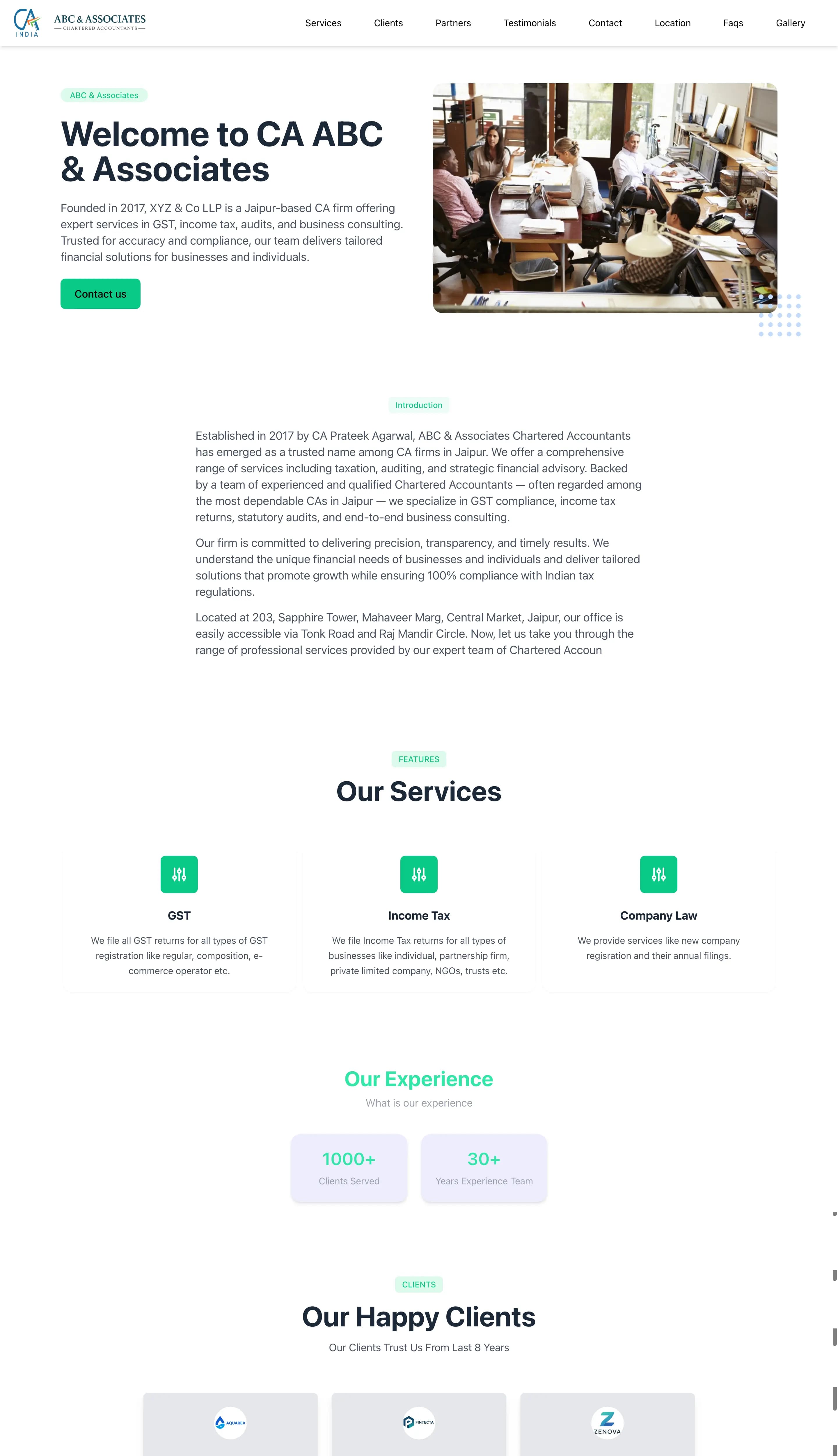Minimal tax consultant website theme with white background and bold typography