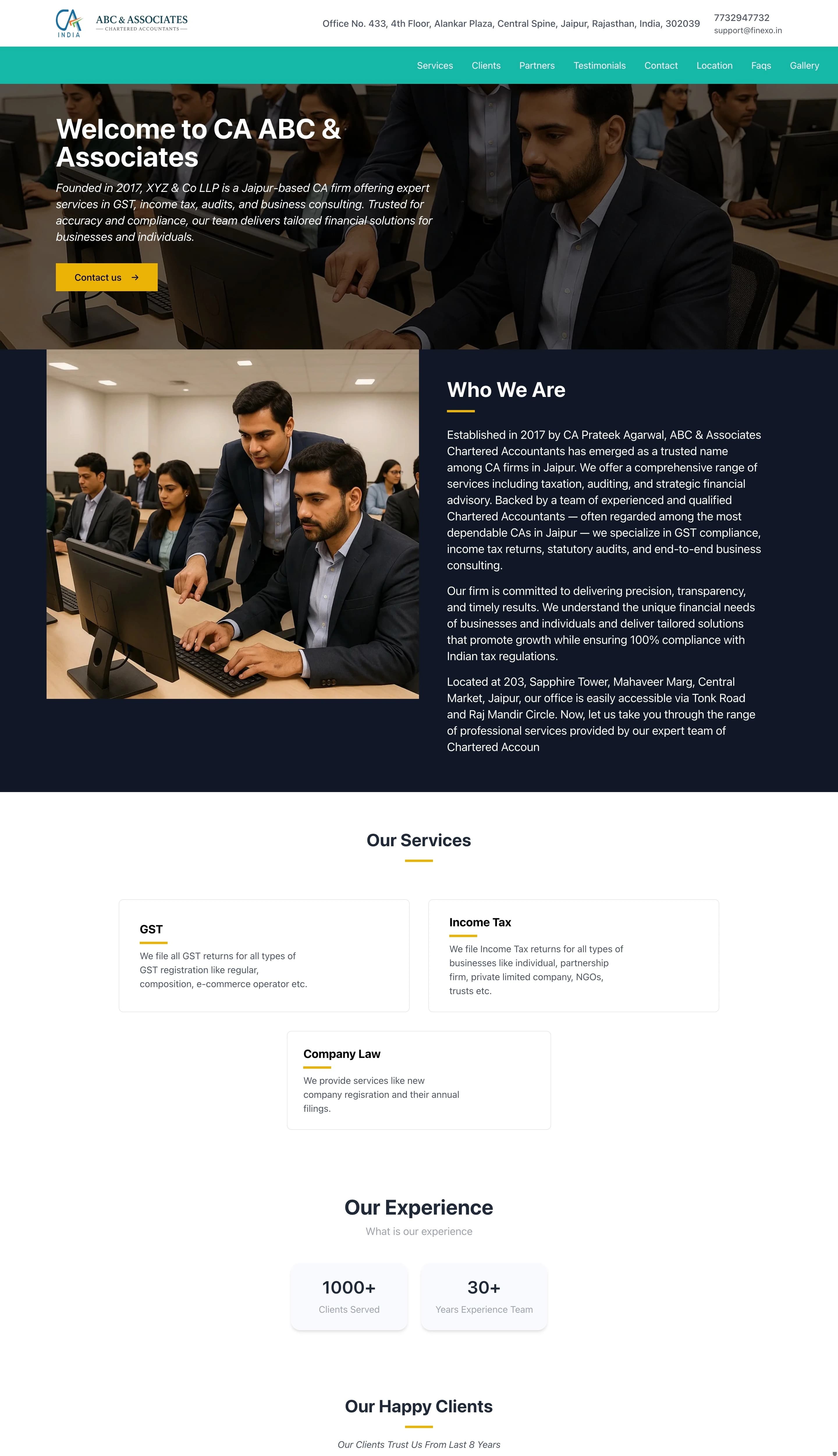 Professional CS firm website theme with gradient header and pricing section
