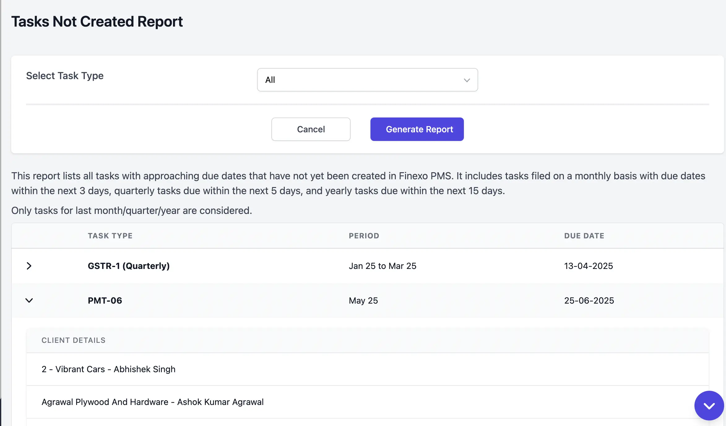 Task not created report