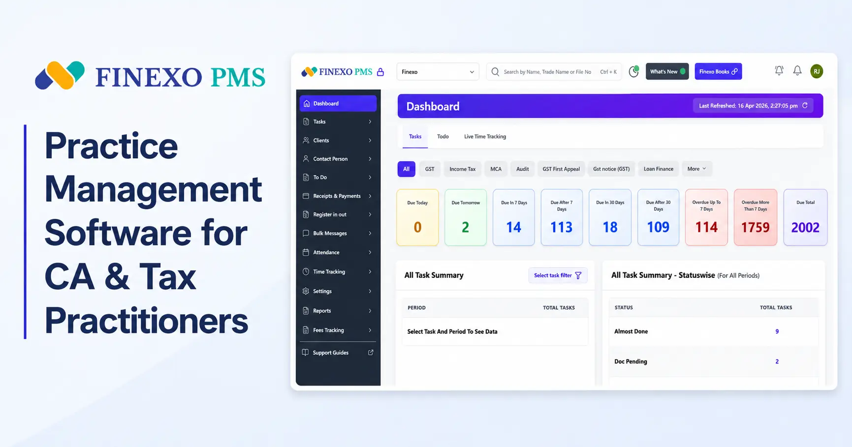 Practice & Task Management Software for CA Firms | Finexo